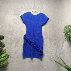 DEGRE Women Hourglass Dress Scoop Back Neck Solid Blue USA Made Size S(4-6)